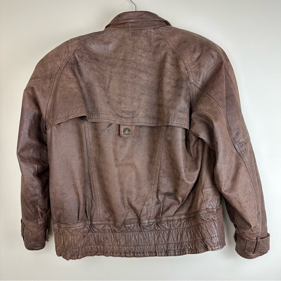 Vintage 100% Leather Open front Global Identity Brown Jacket size Large - Picture 9 of 9